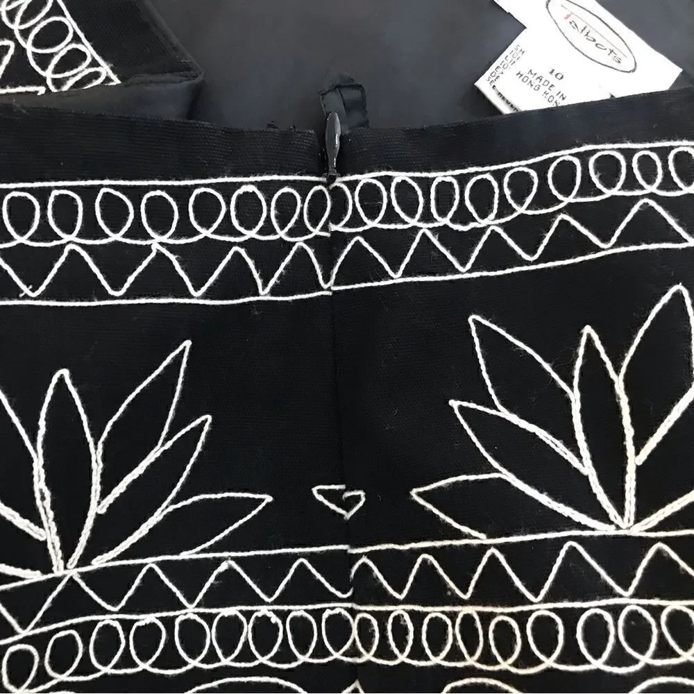 Talbots Black White Embroidered Stitch A Line Bohemian Skirt